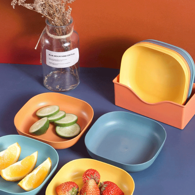 10 Pis Square Dinner Plates With Holder